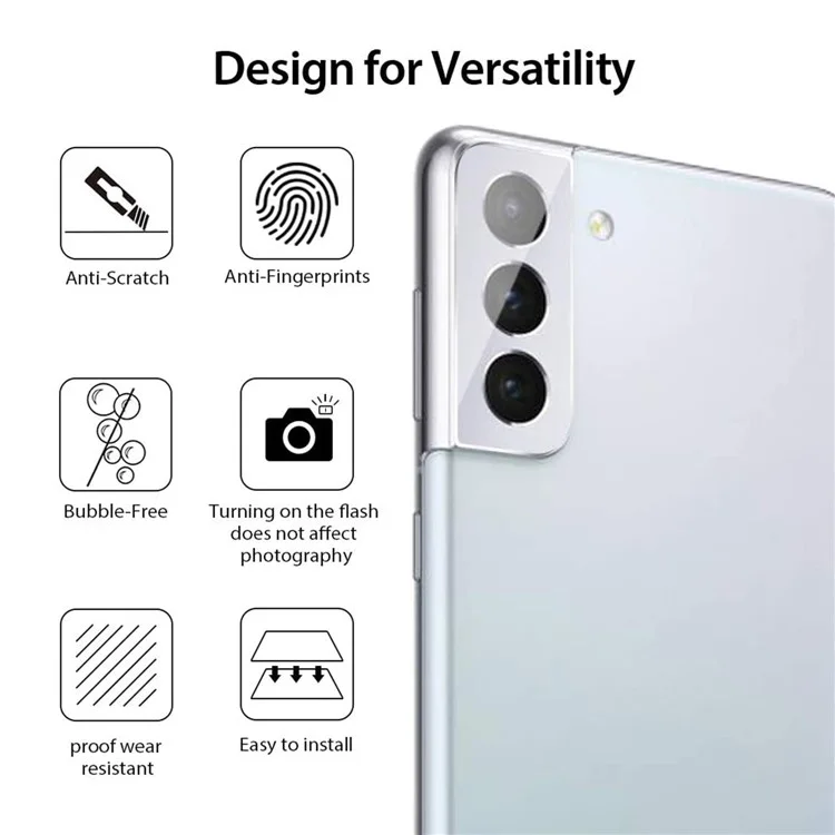Protector de pantalla de vidrio templado con borde de arco 2.5D 9H + película de protección de lente de cámara para Samsung Galaxy S21 4G/5G