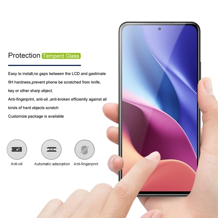 MOCOLO Protetor de tela de vidro temperado com seda de cobertura total e cola total para Xiaomi Redmi K40 - Preto 
