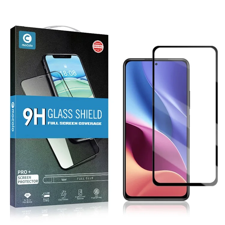 MOCOLO Protetor de tela de vidro temperado com seda de cobertura total e cola total para Xiaomi Redmi K40 - Preto 