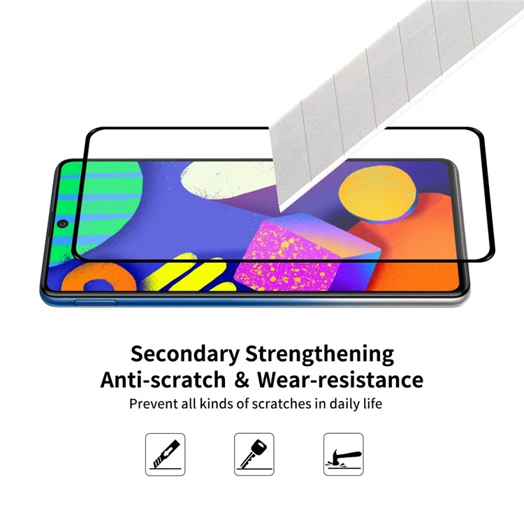 HAT PRINCE 2 Stück Vollkleber 0,26 mm 9H 2,5D Antiexplosions-Vollbildschirmschutz für Samsung Galaxy F62 / M62
