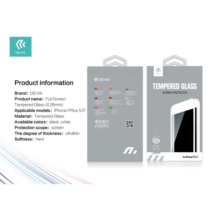 DEVIA for iPhone 7 0.26mm Tempered Glass Screen Full Cover Film 2.5D - Black