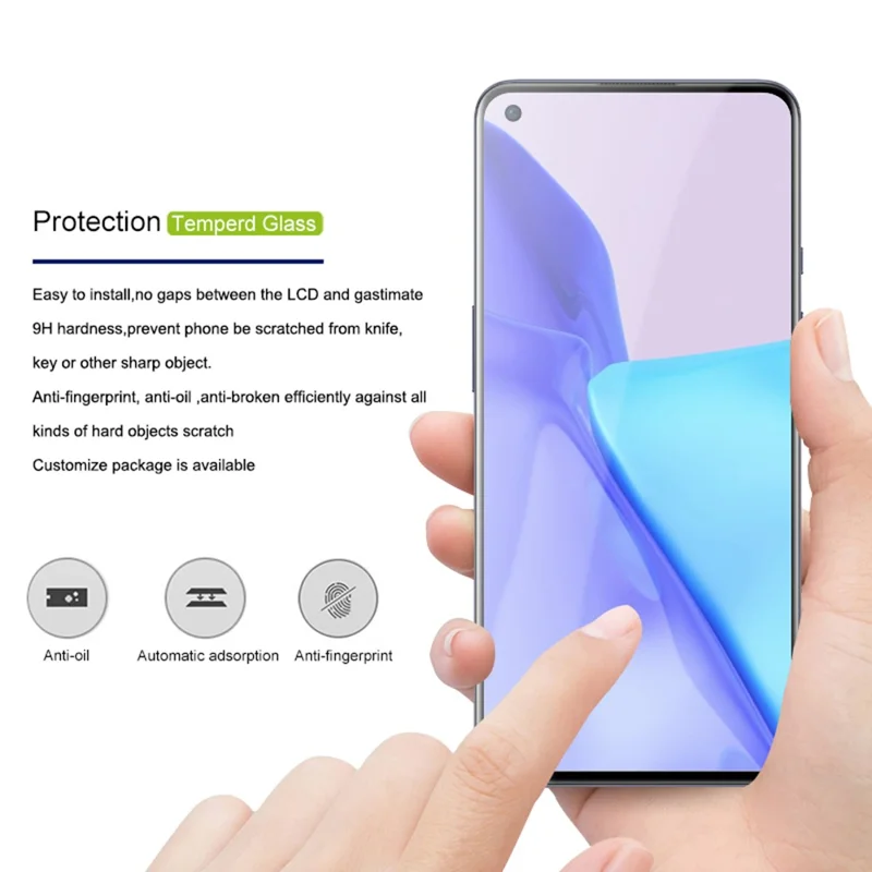 MOCOLO Full Glue HD Tempered Glass Silk Print Full Coverage Screen Protector for OnePlus 9 - Black