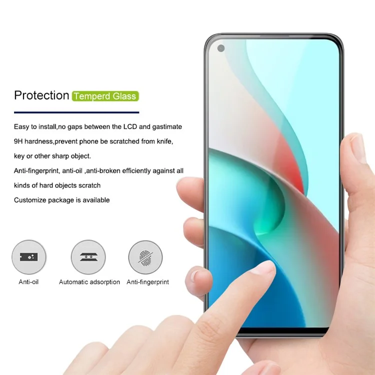 AMORUS Silk Printing HD Full Glue Full Coverage Tempered Glass Screen Protector for Xiaomi Mi 11 Lite 4G / 5G / 11 Lite 5G NE - Negro
