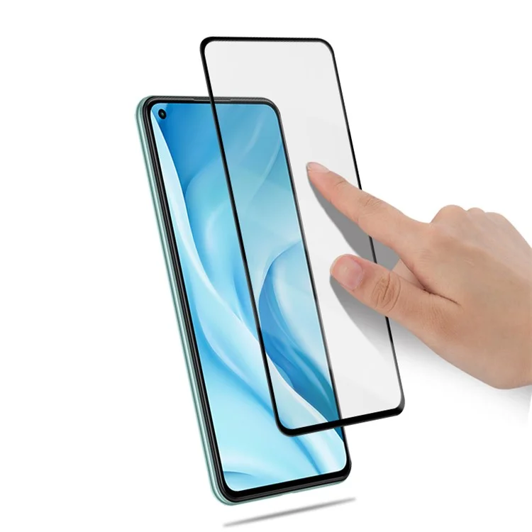 AMORUS Silk Printing HD Full Glue Full Coverage Tempered Glass Screen Protector for Xiaomi Mi 11 Lite 4G / 5G / 11 Lite 5G NE - Negro