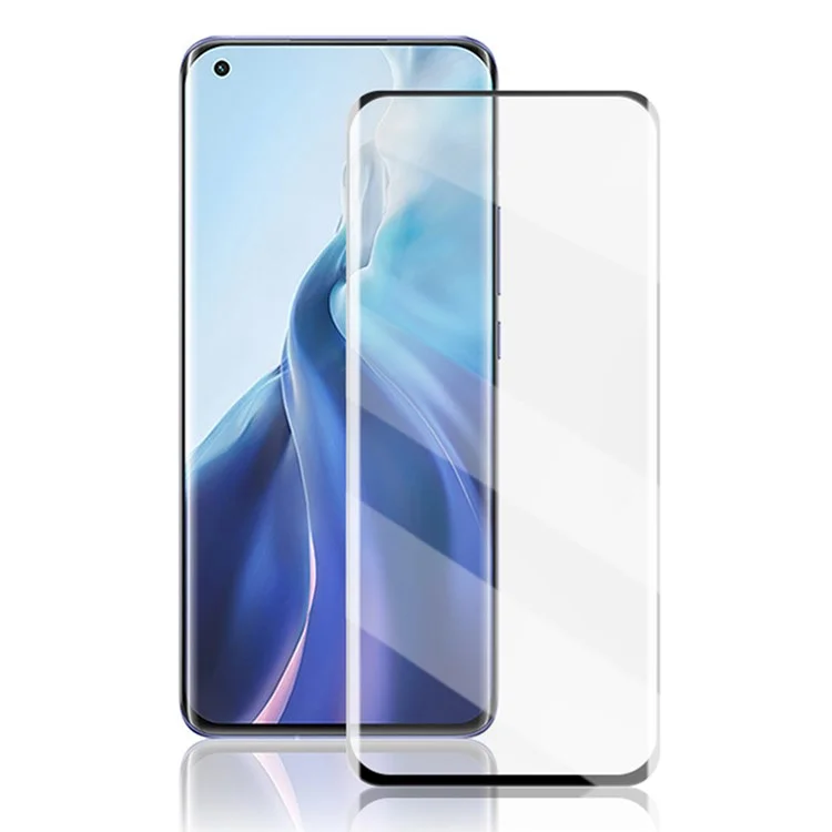 AMORUS Закалённое стекло с полным клеем для Xiaomi Mi 11 - чёрное, взрывобезопасное, на весь экран 