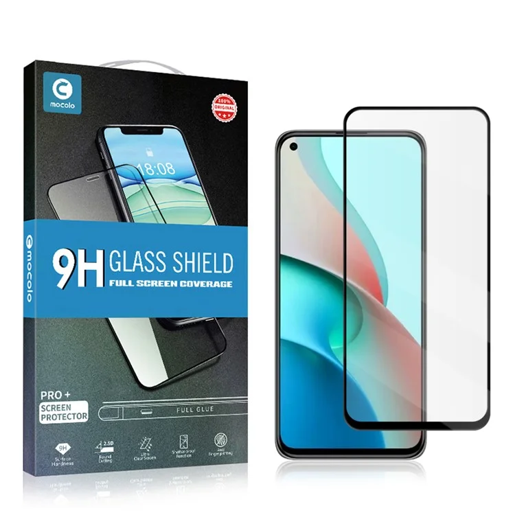 MOCOLO Silk Print HD Full Glue Full Screen Coverage Tempered Glass Protector pour Xiaomi Mi 11 Lite 4G / 5G / 11 Lite 5G NE - Noir