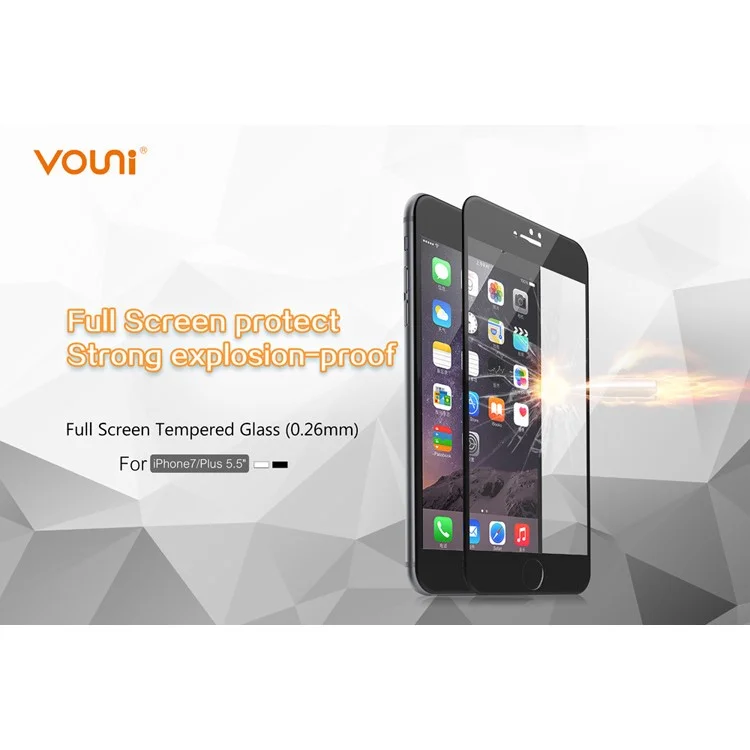 VOUNI 2.5D Arc Edge Full Cover Tempered Glass Screen Protector Guard for iPhone 7 4.7 inch - Black