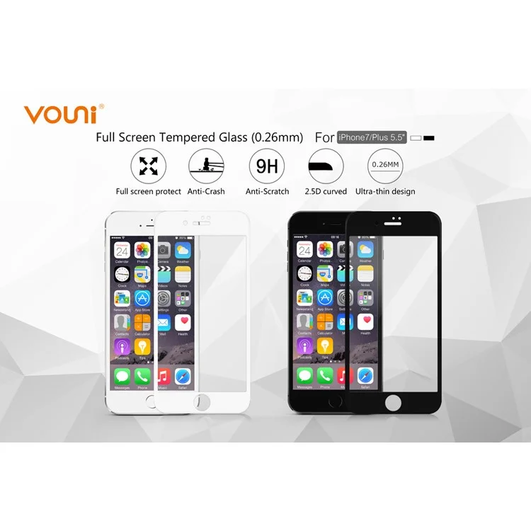 VOUNI 2.5D Arc Edge Full Cover Tempered Glass Screen Protector Guard for iPhone 7 4.7 inch - Black