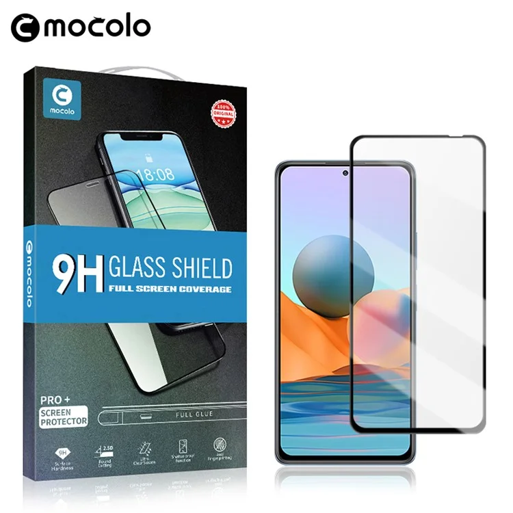 Mocolo Anti-explosión Impresión de Seda Vidrio Templado Pantalla de Pegamento Completo Película de Pegamento Completo Para Xiaomi Redmi Note 10 Pro 4G (india)/(global)/nota 10 Pro Max - Negro