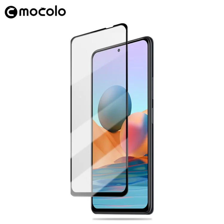 Mocolo Anti-explosión Impresión de Seda Vidrio Templado Pantalla de Pegamento Completo Película de Pegamento Completo Para Xiaomi Redmi Note 10 Pro 4G (india)/(global)/nota 10 Pro Max - Negro