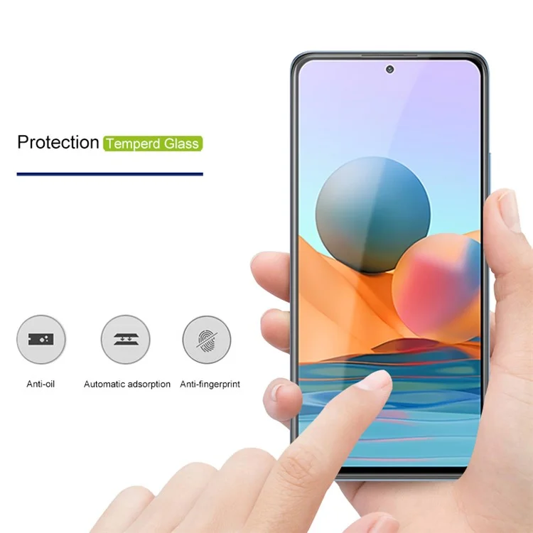AMORUS Silk Printing Full Glue Tempered Glass Full Screen Covering Protector Film für Xiaomi Redmi Note 10 Pro 4G (Indien)/(Global)/Note 10 Pro Max - Schwarz