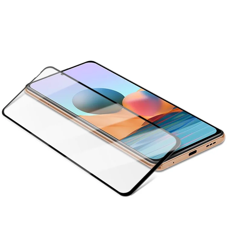 AMORUS Silk Printing Full Glue Tempered Glass Full Screen Covering Protector Film für Xiaomi Redmi Note 10 Pro 4G (Indien)/(Global)/Note 10 Pro Max - Schwarz