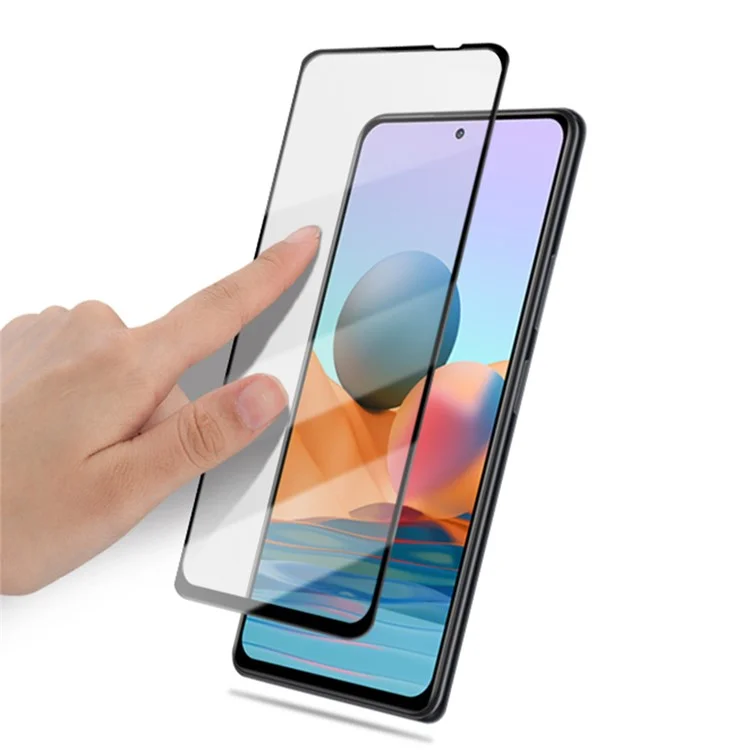 AMORUS Silk Printing Full Glue Tempered Glass Full Screen Covering Protector Film für Xiaomi Redmi Note 10 Pro 4G (Indien)/(Global)/Note 10 Pro Max - Schwarz