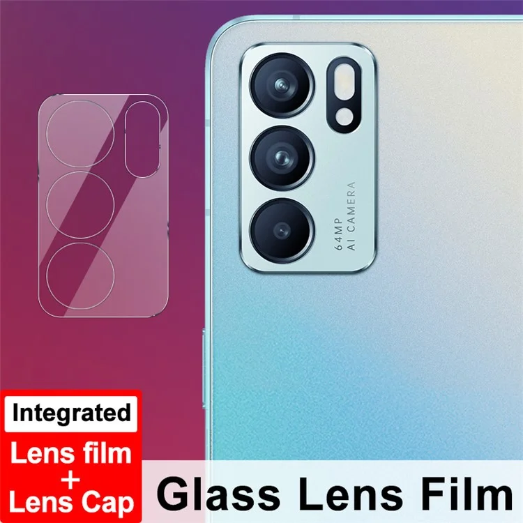 IMAK High Definition Tempered Glass Anti-Scratch Camera Lens Film + Acrylic Lens Cap for Oppo Reno6 5G