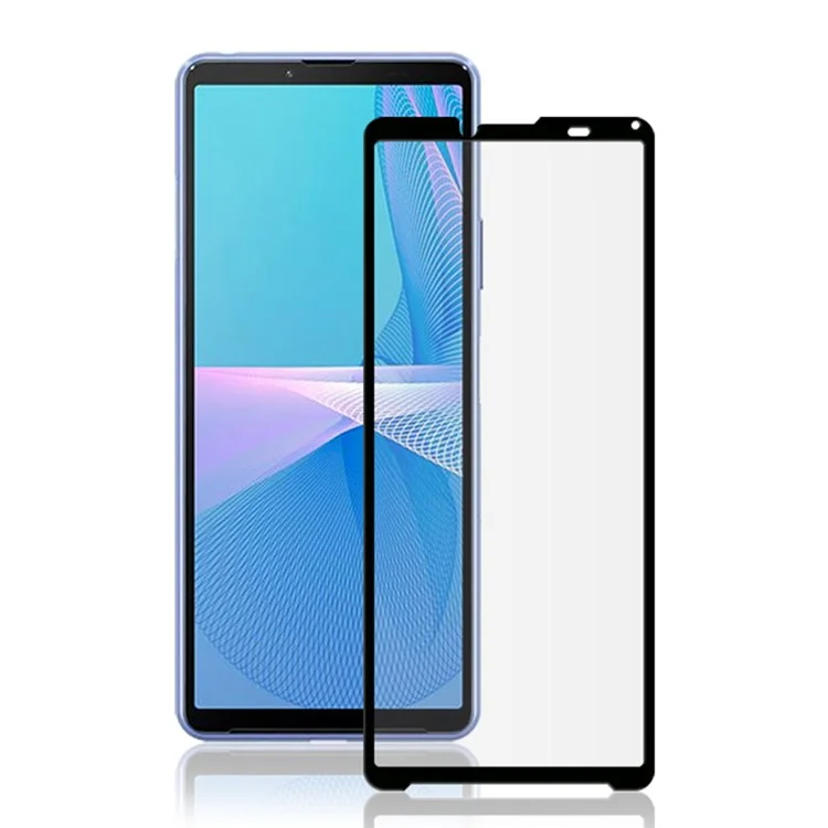 AMORUS Silk Printing Full Glue High Transparency Tempered Glass Full Screen Covering Protector Film for Sony Xperia 10 III 5G - Negro