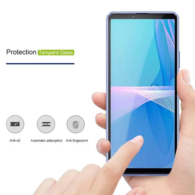 AMORUS Silk Printing Full Glue High Transparency Tempered Glass Full Screen Covering Protector Film for Sony Xperia 10 III 5G - Negro