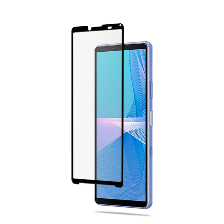 AMORUS Silk Printing Full Glue High Transparency Tempered Glass Full Screen Covering Protector Film for Sony Xperia 10 III 5G - Negro