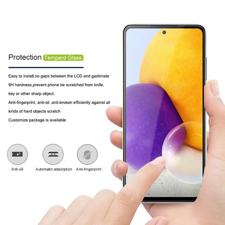 Stampa di Seta Mocolo 9H Durezza HD Gue Full Schermo Copertura di Vetro Temperato Per Samsung Galaxy A72 4G/5G - Nero