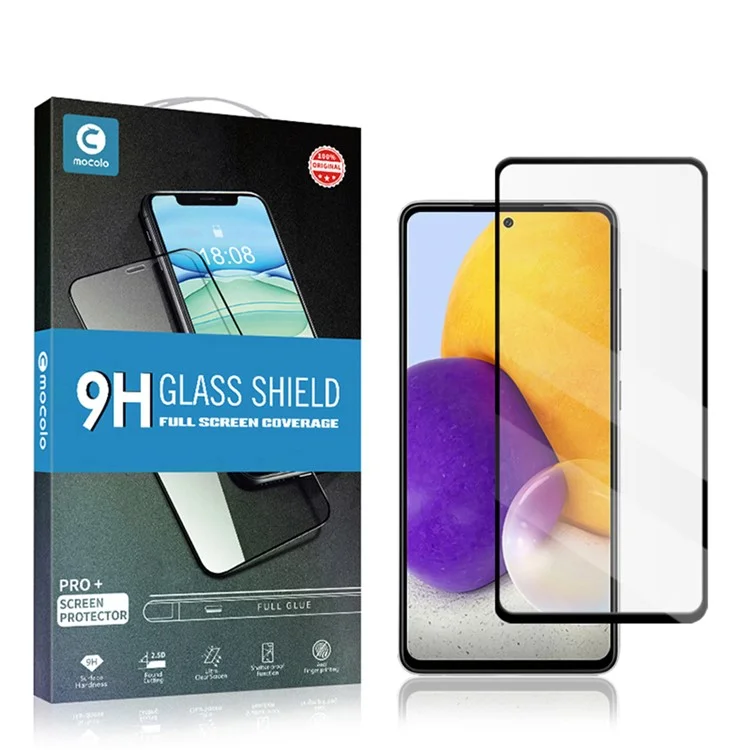 MOCOLO Silk Print 9H Hardness HD Full Glue Full Screen Coverage Tempered Glass Protector for Samsung Galaxy A72 4G/5G - Black