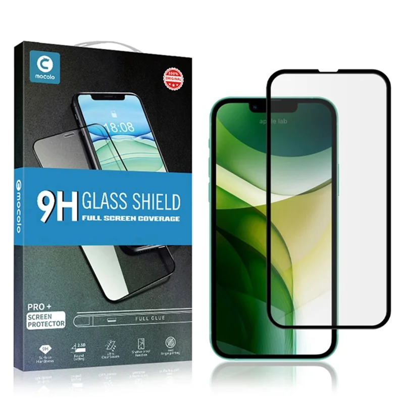 MOCOLO HD Silk Printing Solid Defense Folie für iPhone 13 / 13 Pro / 14, Vollbild-Vollklebe-9H gehärtetes Glas Displayschutzfolie – Schwarz
