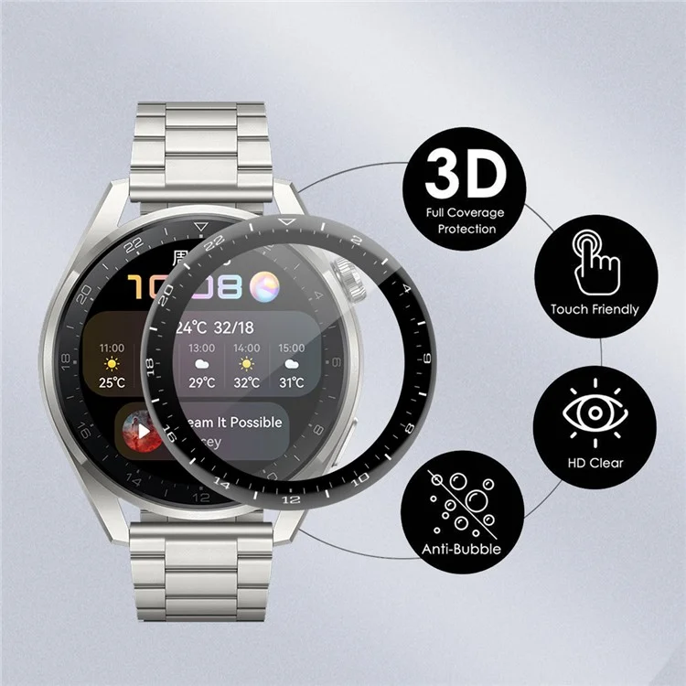 ENKAY HAT PRINCE [2PCS] 3D Curved Soft PC Edge + PMMA Full Cover Tempered Glass Screen Protectors for Huawei Watch 3 Pro 48mm