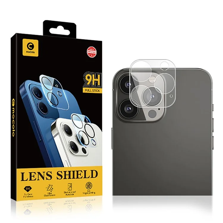 MOCOLO para iPhone 13 Pro de 6.1 pulgadas Protector de lente de cámara de seda Impresión Película de cristal templado de vidrio HD de 9H de dureza trasera - Transparente