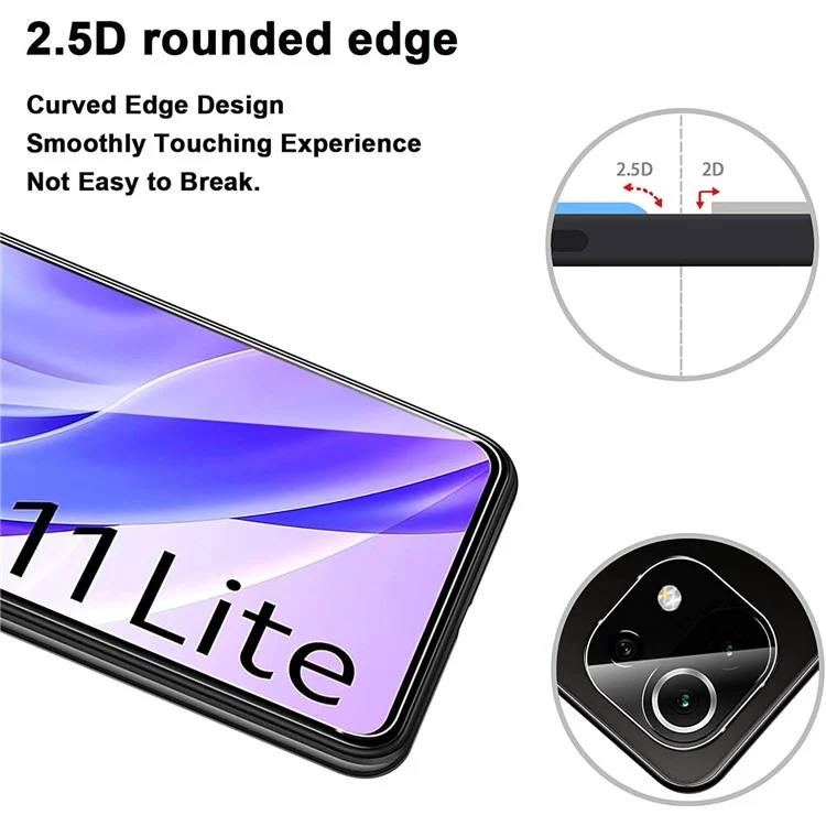HD Clear 2.5D 9H Dureza Vidrio Templado Protector de Pantalla + Protectores de Lente de Cámara para Xiaomi Mi 11 Lite 4G / 5G /11 Lite 5G NE