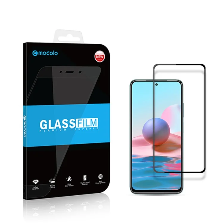 MOCOLO HD Transparência Transparente Cola Completa Cobertura Completa Impressão de Seda Filme Protetor de Tela de Vidro Temperado Para Xiaomi Redmi 10 4G (2021)/10 Prime/10 2022 4g/nota 11 4G (mediatek) - Preto