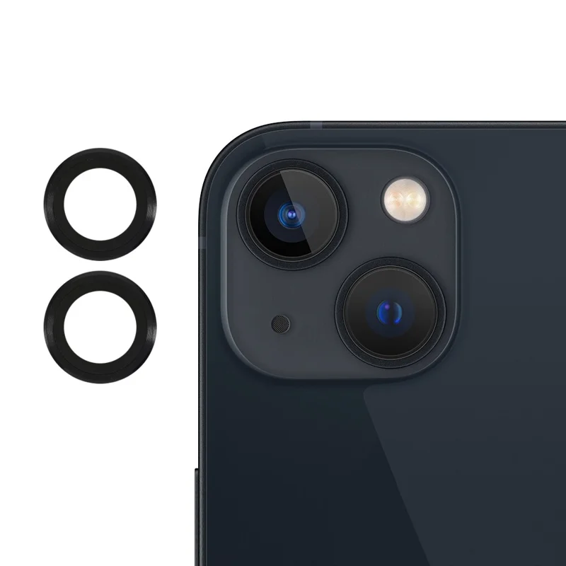 2 stk./sæt Ensfarvet design AGC glas beskyttelsesfilm til kameraobjektiv til iPhone 13/13 mini - Sort
