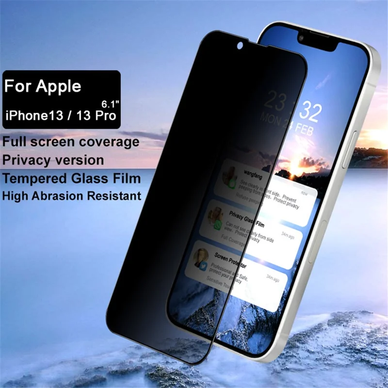 IMAK Full Coverage 9H High-Grade Anti-peep Clear Tempered Glass Protective Film for iPhone 13 / 13 Pro / 14
