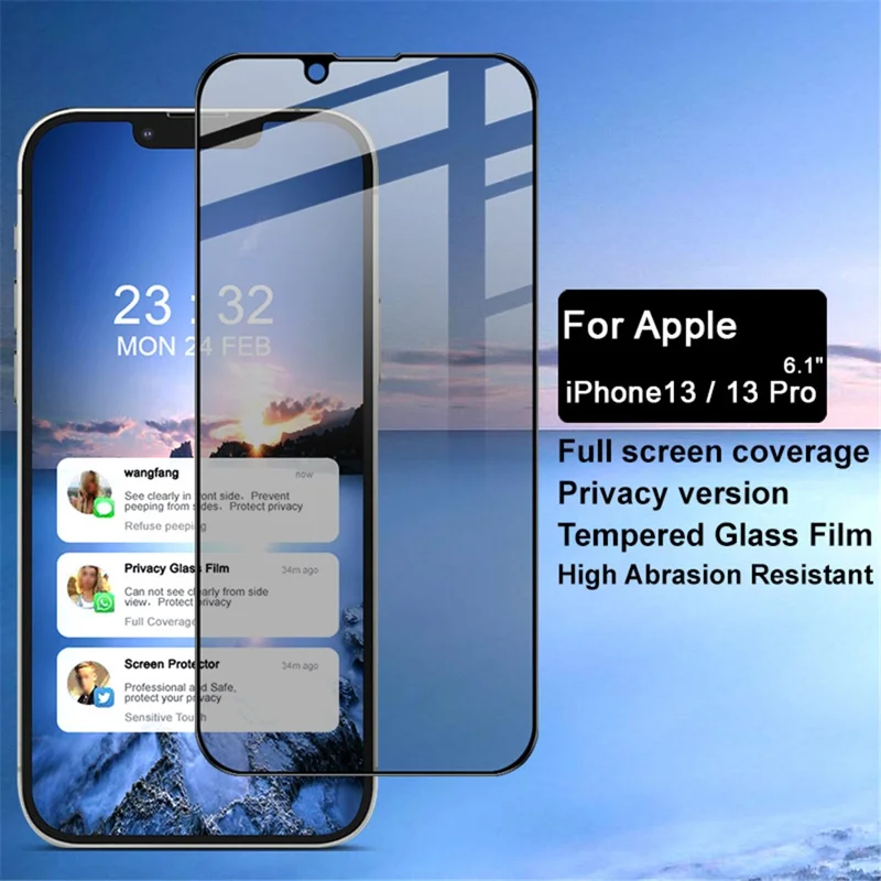 IMAK Full Coverage 9H High-Grade Anti-peep Clear Tempered Glass Protective Film for iPhone 13 / 13 Pro / 14