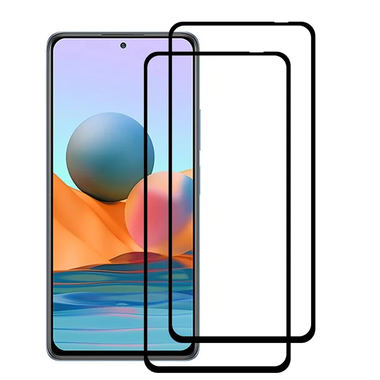 AMORUS 2Pcs HD Full Glue Silk Printing Complete Covering Tempered Glass Screen Protector for Xiaomi Redmi Note 10 4G / Note 10S / Poco M5s 4G