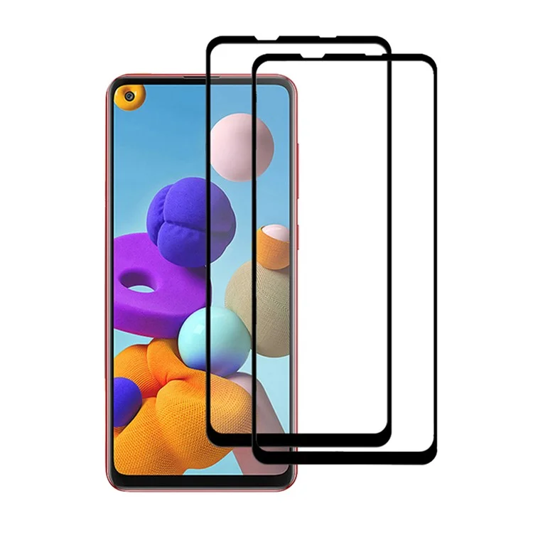 AMORUS 2Pcs/Set Full Coverage Full Glue HD Clear Secondary Hardening Silk Printing Tempered Glass Film pour Samsung Galaxy A21s