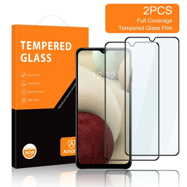 AMORUS 2Stück für Samsung Galaxy A12 Vollständige Klebung Vollständige Bildschirmabdeckung Kratzsicher Seidendruck Gehärtetes Glas Schutzfolie