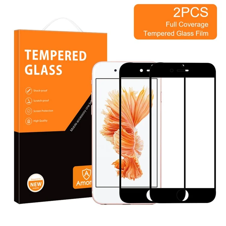 AMORUS 2Pcs/Set Full Coverage HD Full Glue Silk Printing Secondary Hardening Shatterproof Clear Tempered Glass Screen Protector for iPhone 8 Plus/7 Plus/6 Plus - Black