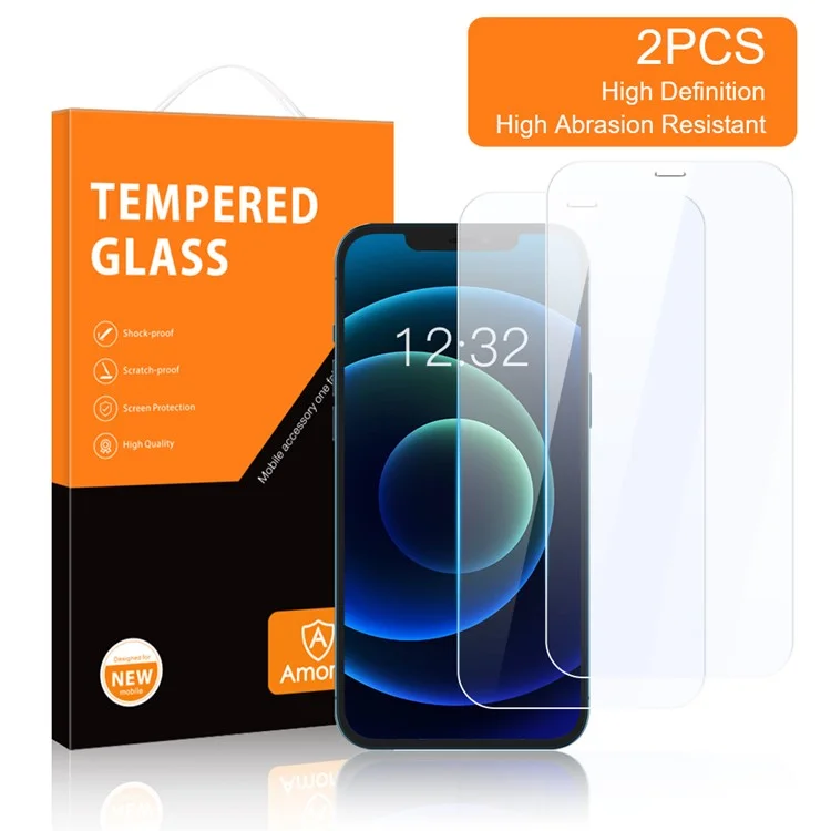 AMORUS 2Pcs/Set Full Glue Anti-Scratch HD Clear Tempered Glass Screen Protector for iPhone 12 Pro Max 6.7 inch