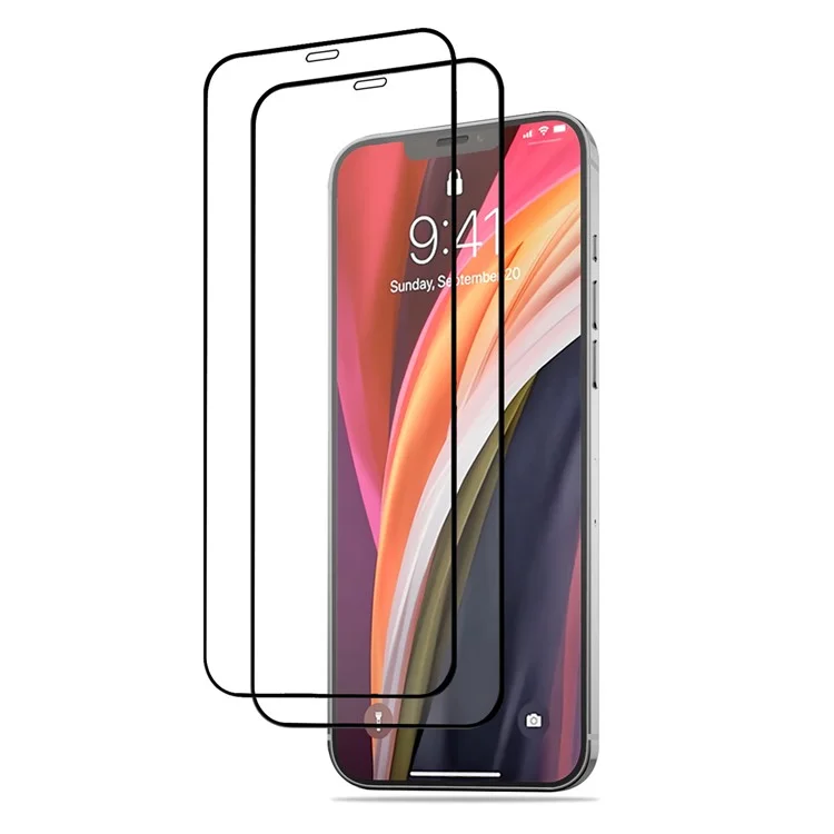 AMORUS 2Pcs Pellicule de verre trempé de protection intégrale à l'écran Impression de soie de défense solide HD Transparent pour iPhone 12 Pro Max 6.7 pouces - Noir 