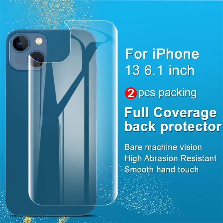 For iPhone 13 / 13 Pro / 14 IMAK 2Pcs / Set HD Transparent  Hydrogel Protective Film III Full Coverage Soft TPU Back Protector
