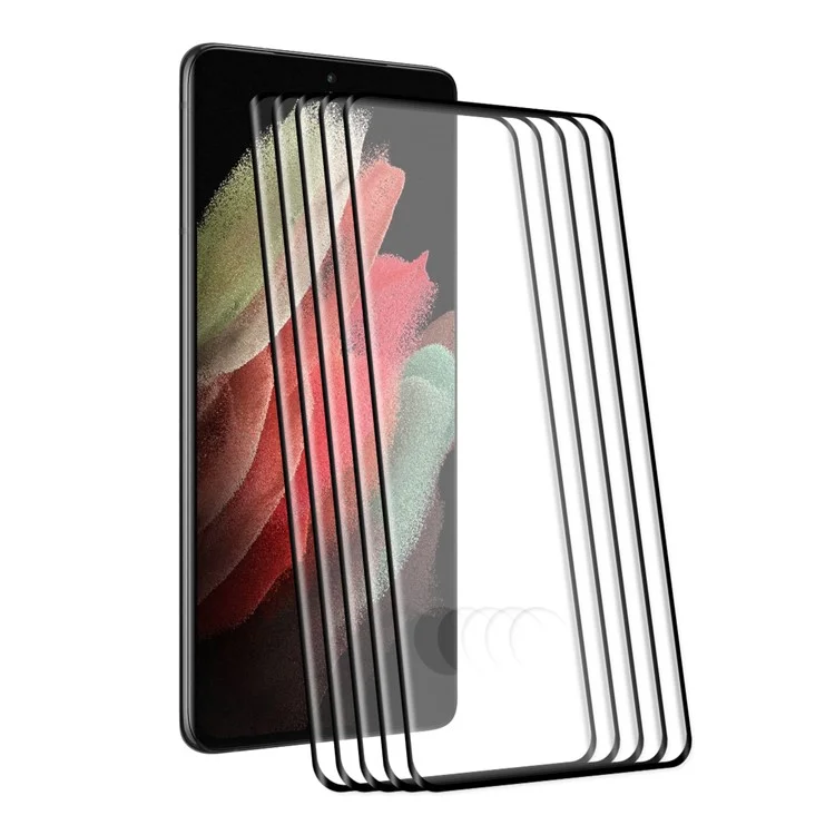 ENKAY HAT PRINCE 5Pcs/Set 0.26mm Full Coverage Full Glue 9H Hardness HD Clear 3D Curved Edge Hot Bending Tempered Glass Screen Protector for Samsung Galaxy S21 Ultra 5G (Compatibilidad con desbloqueo de huellas dactilares)