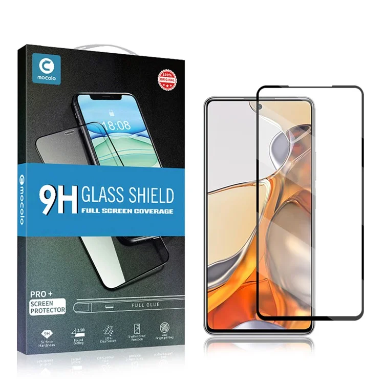 Vidrio Templado Película Llena Protector De Pantalla MOCOLO Anti-huella Digital De Impresión De Seda Resistente Al Desgaste Pegamento Completo HD Para Xiaomi 11T / Pro 11T - Negro