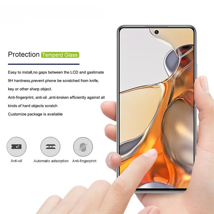 Minocolo Anti-fingerprint Stampa In Seta Resistente All'usura Pellicola Intera In Vetro Temperato HD Pellicola Proteggi A Schermo Intero Per Xiaomi 11t / 11t Pro - Nero