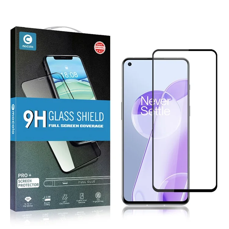 MOCOLO Silk Print Full Glue Anti-oil Waterproof Ultra Clear Tempered Glass Full Screen Protector Film für OnePlus 9RT 5G - Schwarz