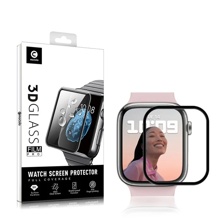 MOCOLO 3D Curved Anti-explosion Full Coverage Tempered Glass Screen Protector for Apple Watch Series 9 / 8 / 7 45mm