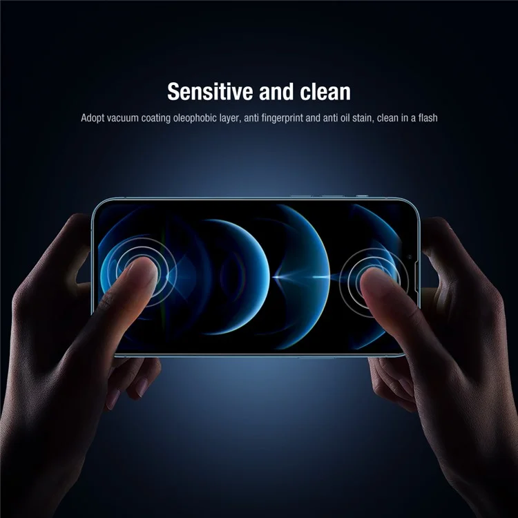 NILLKIN Protector de pantalla de cristal templado AGC de cobertura completa 2 en 1 Ultra Clear HD antihuellas para iPhone 13 mini 5.4 pulgadas
