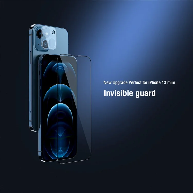 NILLKIN Protector de pantalla de cristal templado AGC de cobertura completa 2 en 1 Ultra Clear HD antihuellas para iPhone 13 mini 5.4 pulgadas