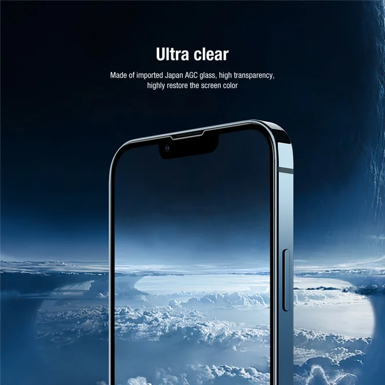 NILLKIN Protector de pantalla de cristal templado AGC de cobertura completa 2 en 1 Ultra Clear HD antihuellas para iPhone 13 mini 5.4 pulgadas