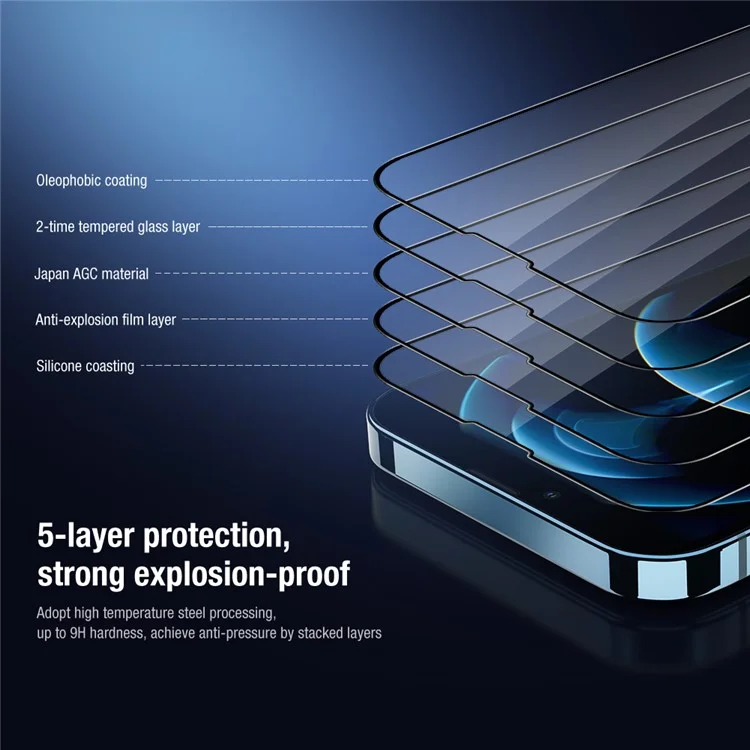 NILLKIN Protector de pantalla de cristal templado AGC de cobertura completa 2 en 1 Ultra Clear HD antihuellas para iPhone 13 mini 5.4 pulgadas