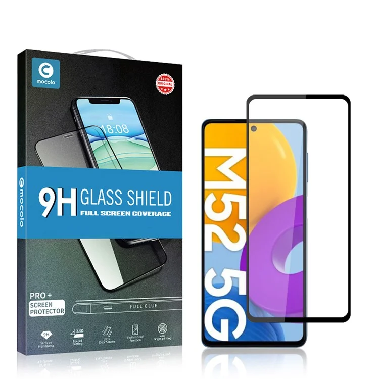 MOCOLO Silk Print Full Glue Full Coverage Scratch-resistant Explosion-proof Ultra Clear Tempered Glass Screen Film für Samsung Galaxy M52 5G - Schwarz