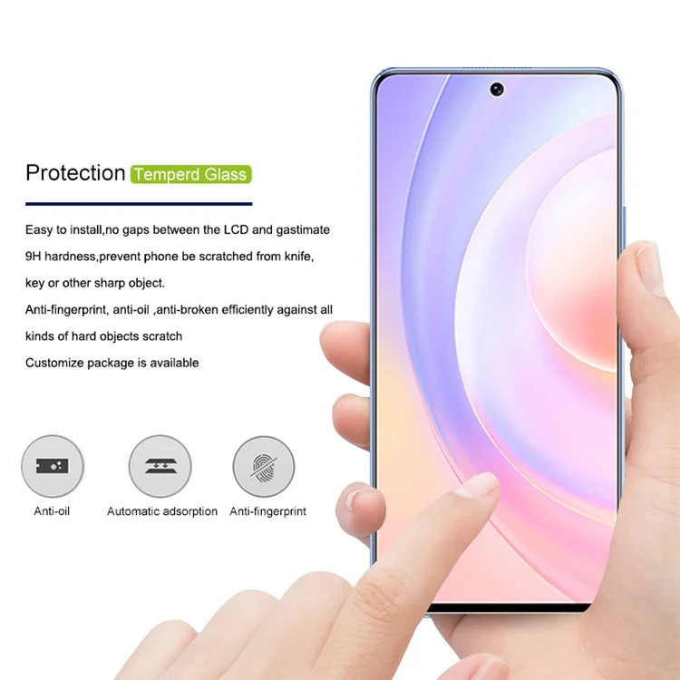 Mocolo 3D Gebogener Klebstoff-kee-resistentes Glattes Gefühl Voller Abdeckung Temperierter Glasschildfilm Für Honor 50/Huawei Nova 9 - Schwarz