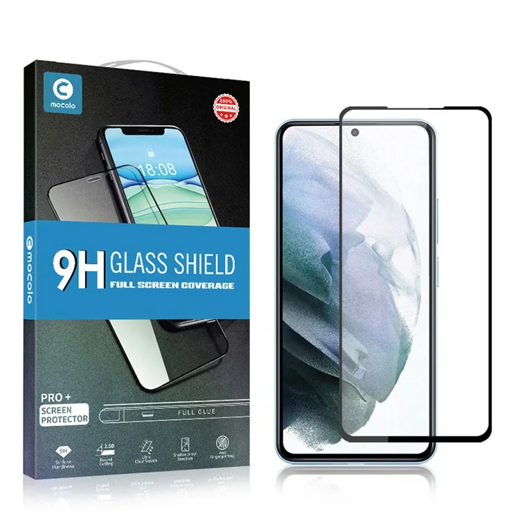 MOCOLO Protecteur d'écran en verre trempé complet avec impression en soie pour Samsung Galaxy S22 5G / S23 - Noir